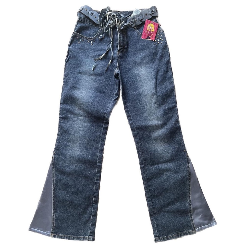 2000s y2k lizzie mcguire flare denim tassel belt jeans